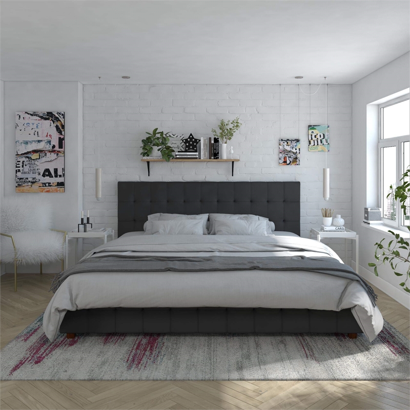 CosmoLiving by Cosmopolitan Elizabeth King Upholstered Bed in Black Velvet