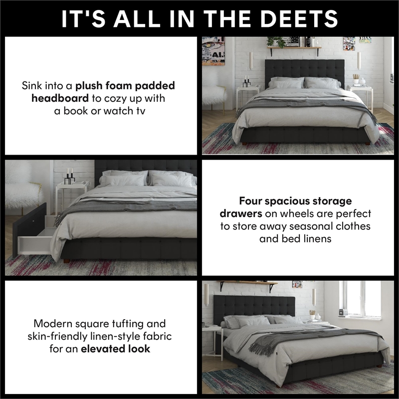CosmoLiving by Cosmopolitan Elizabeth King Upholstered Bed in Black Velvet