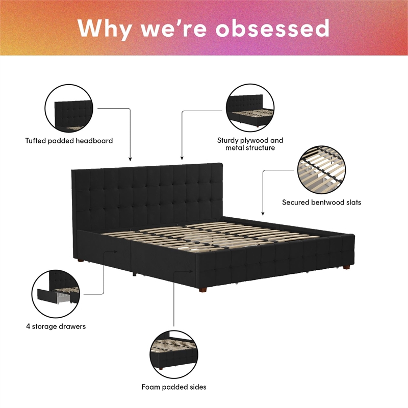 CosmoLiving by Cosmopolitan Elizabeth King Upholstered Bed in Black Velvet