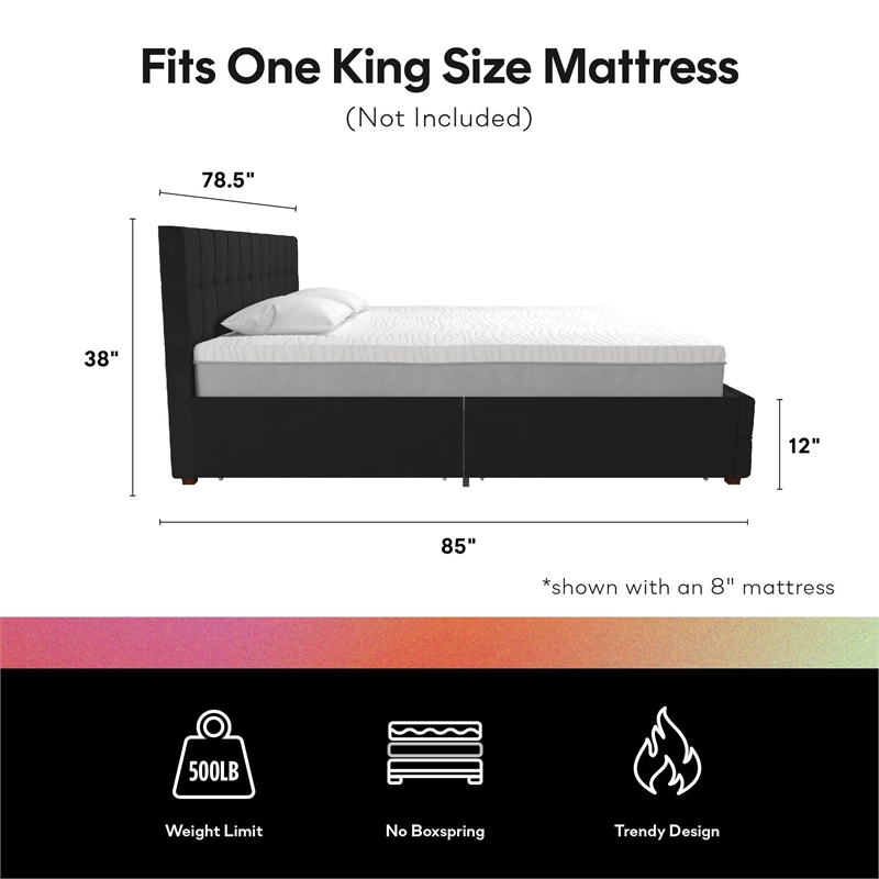 CosmoLiving by Cosmopolitan Elizabeth King Upholstered Bed in Black Velvet