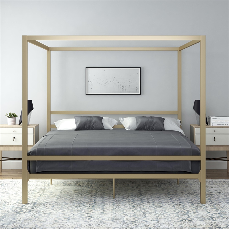 DHP Rory King Metal Canopy Bed in Gold