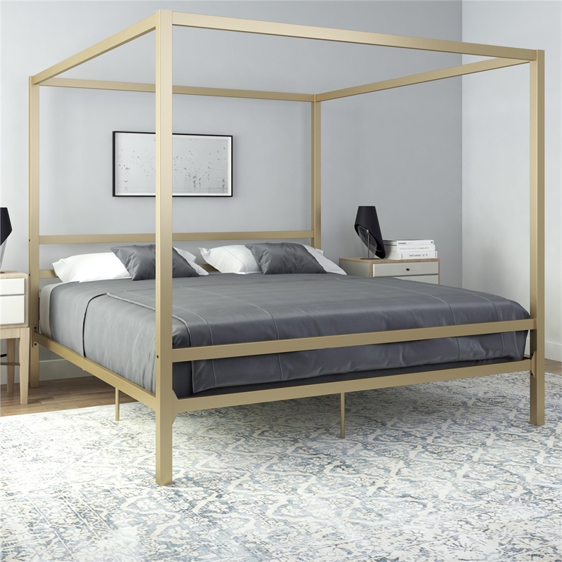 DHP Rory King Metal Canopy Bed in Gold