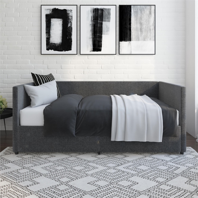 Mya Upholstered Daybed with Storage in Grey Linen