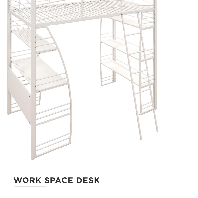DHP Simona Twin Loft Bed with Desk in White