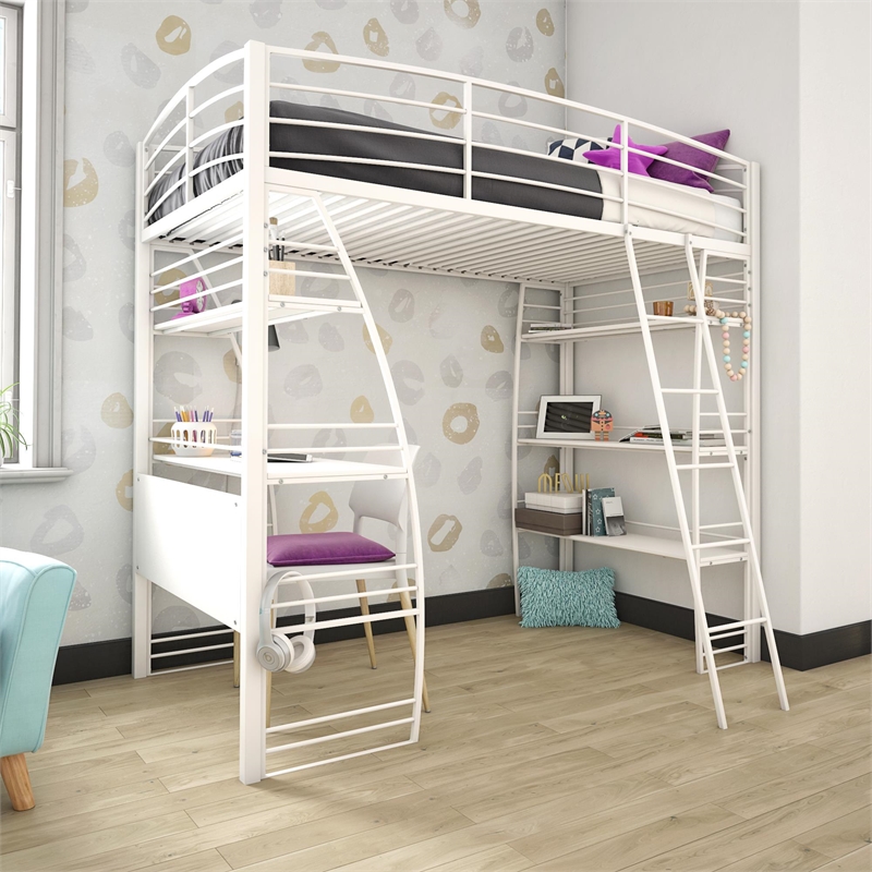 DHP Simona Twin Loft Bed with Desk in White