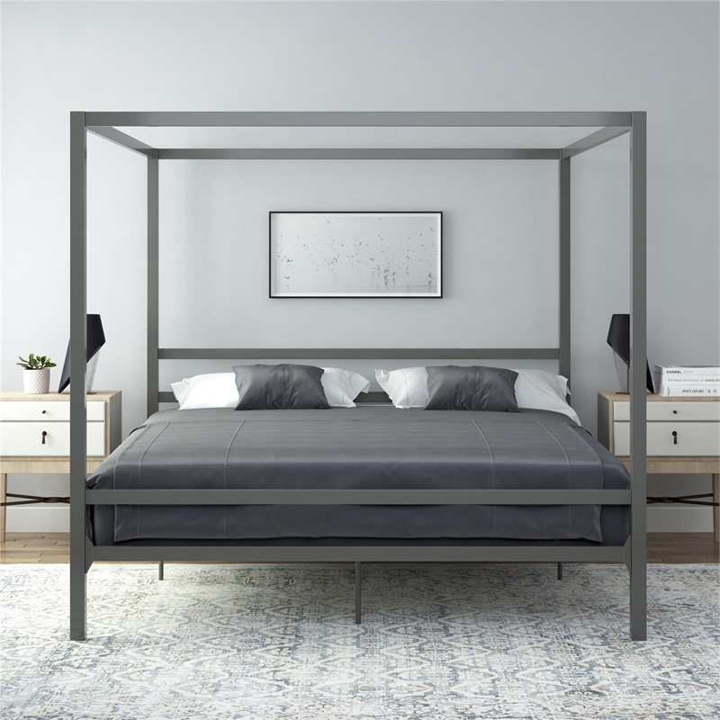 DHP Rory King Metal Canopy Bed in Gunmetal Grey
