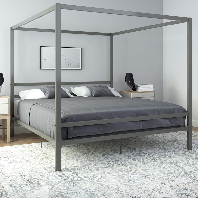 DHP Rory King Metal Canopy Bed in Gunmetal Grey