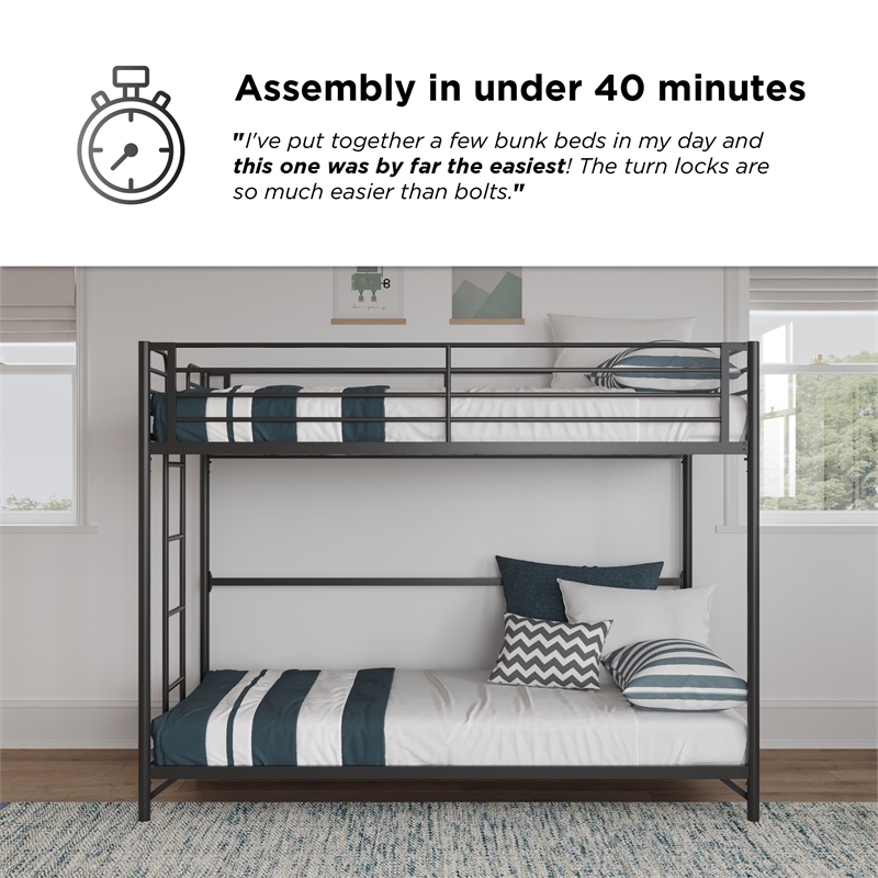 DHP BrEZ Build Daven Twin Over Twin Metal Bunk Kids Bed in Black