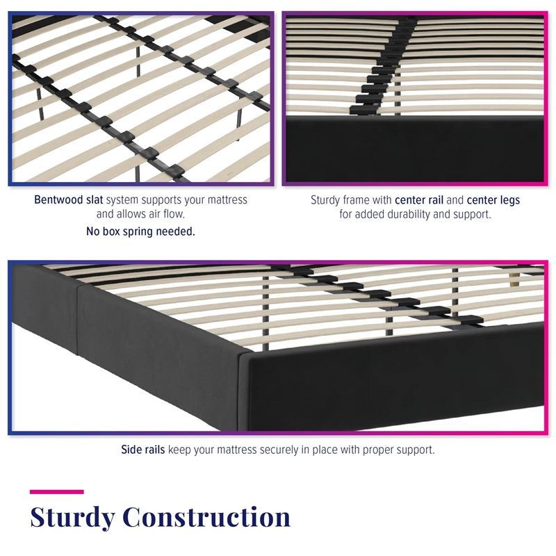 Novogratz Her Majesty Tufted Upholstered King Bed Frame in Black Velvet