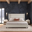Novogratz Louis King Upholstered Bed Frame with High Tufted Headboard in Ivory