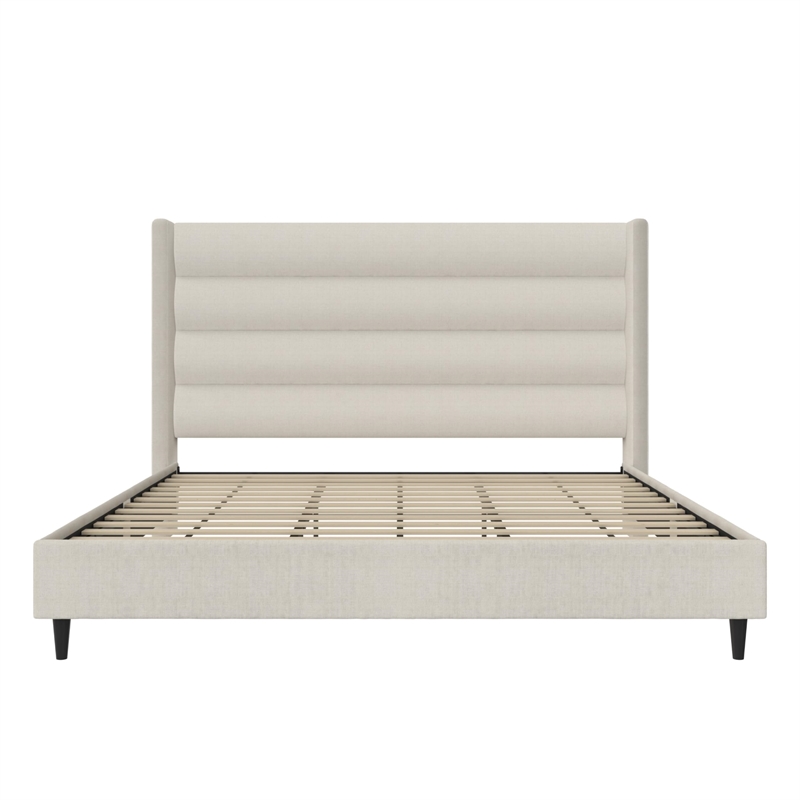 Novogratz Louis King Upholstered Bed Frame with High Tufted Headboard in Ivory