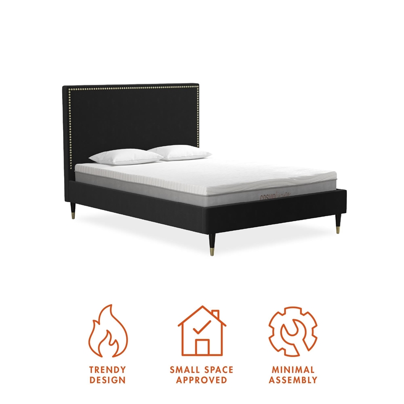 CosmoLiving by Cosmopolitan Audrey Queen Upholstered Bed in Black Velvet