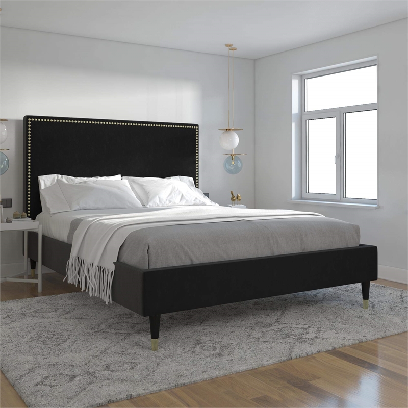 CosmoLiving by Cosmopolitan Audrey Queen Upholstered Bed in Black Velvet