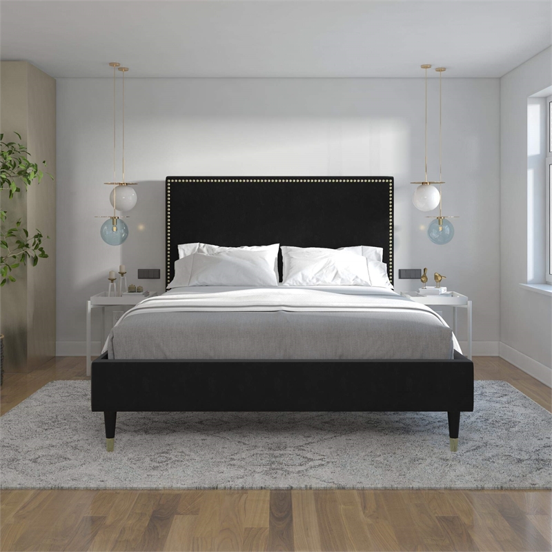 CosmoLiving by Cosmopolitan Audrey Queen Upholstered Bed in Black Velvet