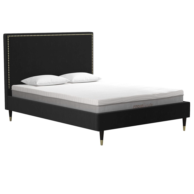 CosmoLiving by Cosmopolitan Audrey Queen Upholstered Bed in Black Velvet