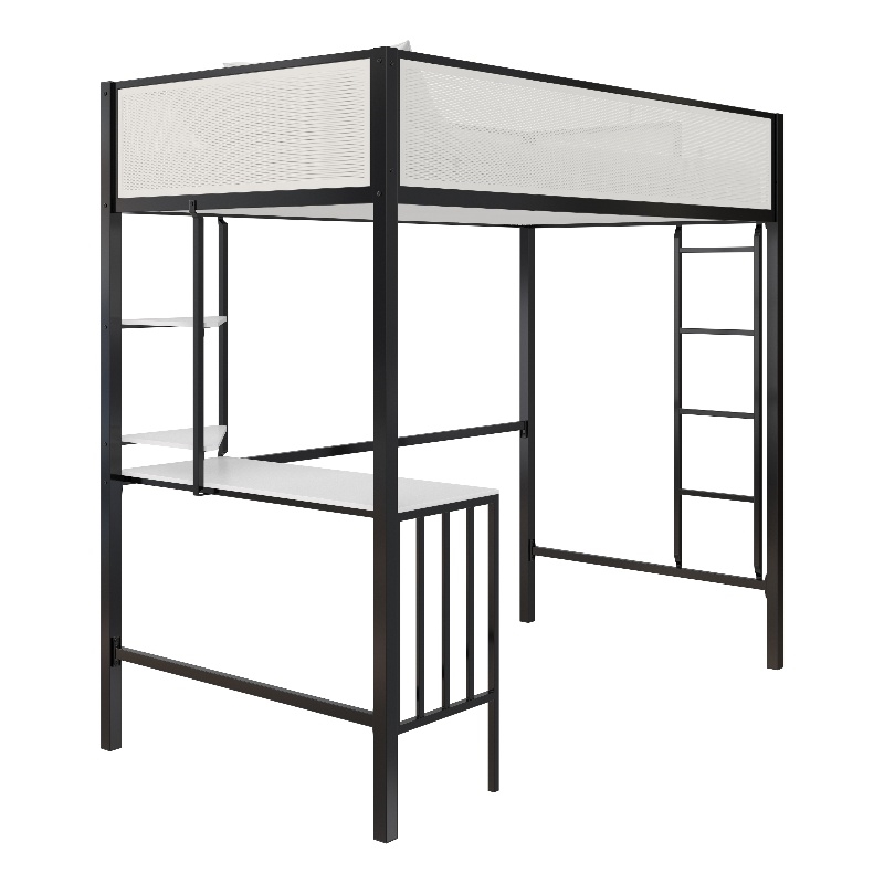 Novogratz Axel Metal Twin Loft Bed with Desk and Shelves in Black and Off White