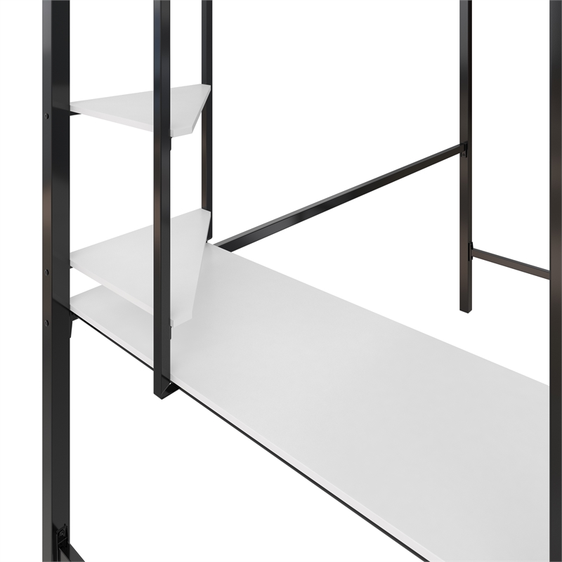 Novogratz Axel Metal Twin Loft Bed with Desk and Shelves in Black and Off White