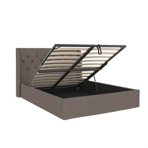 Novogratz Her Majesty Lift Up Storage Queen Bed Frame in Light Gray Linen