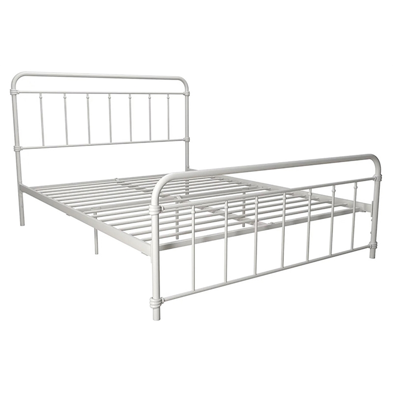 DHP Wallace Mid-Century Metal Queen Bed Frame with Underbed Storage in White