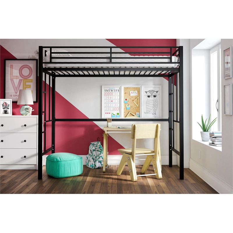 Your Zone Brittain Twin Metal Loft Bed in Black