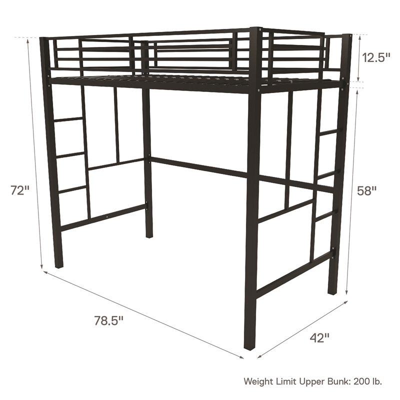 Your Zone Brittain Twin Metal Loft Bed in Black
