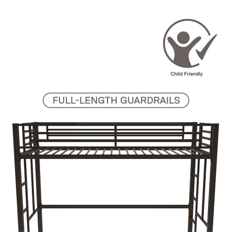 Your Zone Brittain Twin Metal Loft Bed in Black