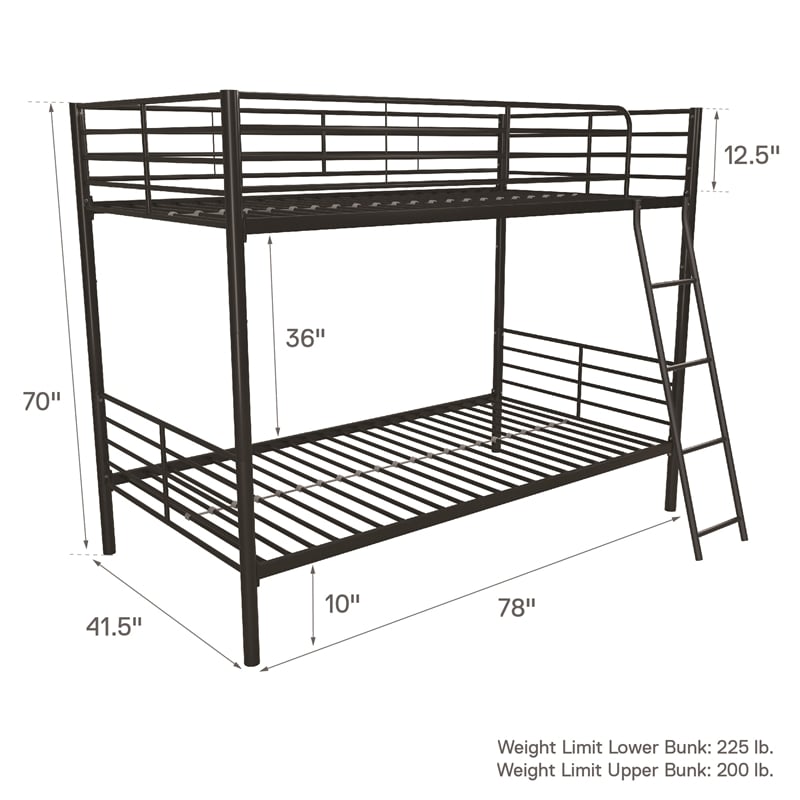 Mainstays Convertible Twin over Twin Metal Bunk Bed in Black