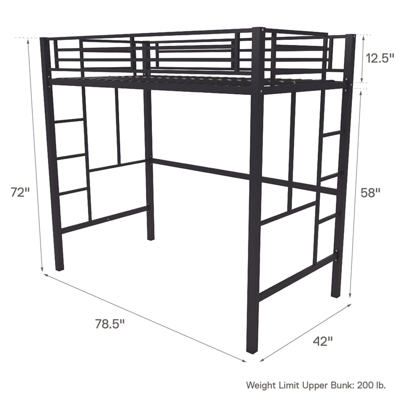 Your Zone Brittain Twin Metal Loft Bed in Navy Blue