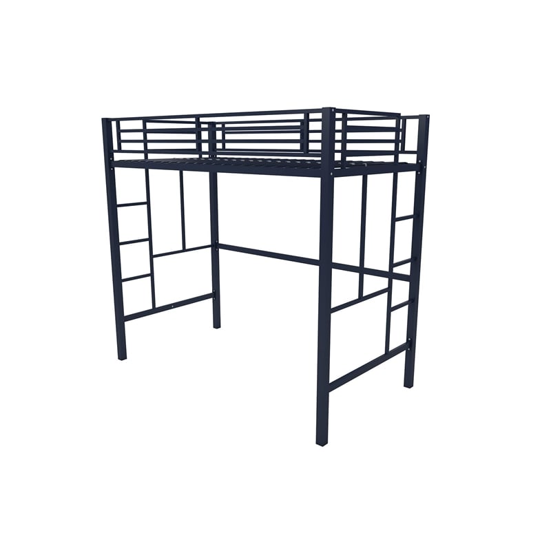 Your Zone Brittain Twin Metal Loft Bed in Navy Blue
