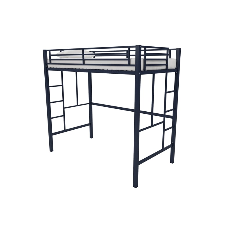 Your Zone Brittain Twin Metal Loft Bed in Navy Blue