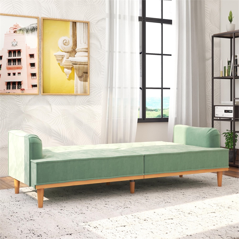 Mr. Kate Stella Vintage Convertible Sofa Bed Futon in Teal Velvet