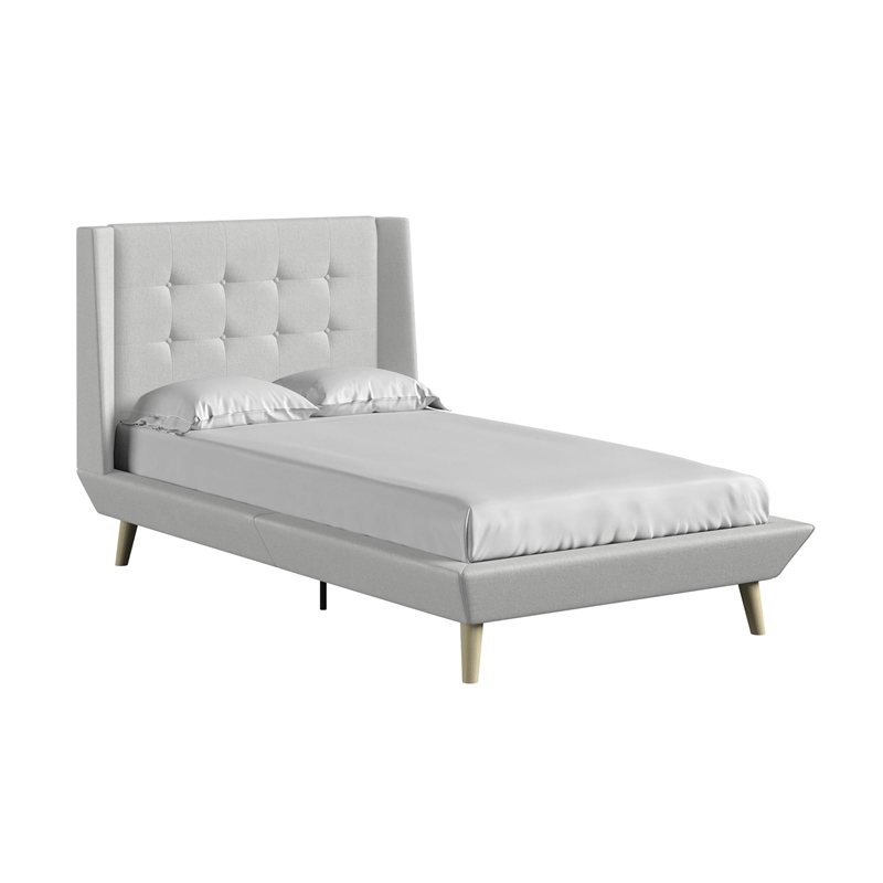 DHP Lilya Twin Upholstered Platform Bed w/ Wood Slat Support in Light Gray Linen
