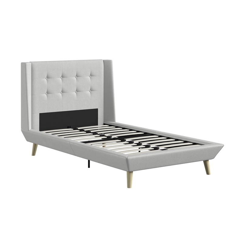 DHP Lilya Twin Upholstered Platform Bed w/ Wood Slat Support in Light Gray Linen