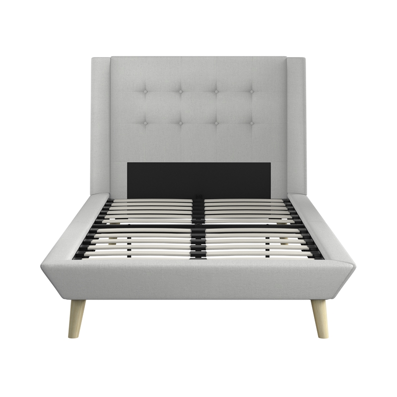DHP Lilya Twin Upholstered Platform Bed w/ Wood Slat Support in Light Gray Linen
