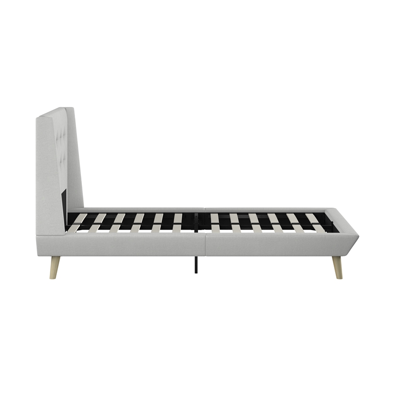 DHP Lilya Twin Upholstered Platform Bed w/ Wood Slat Support in Light Gray Linen