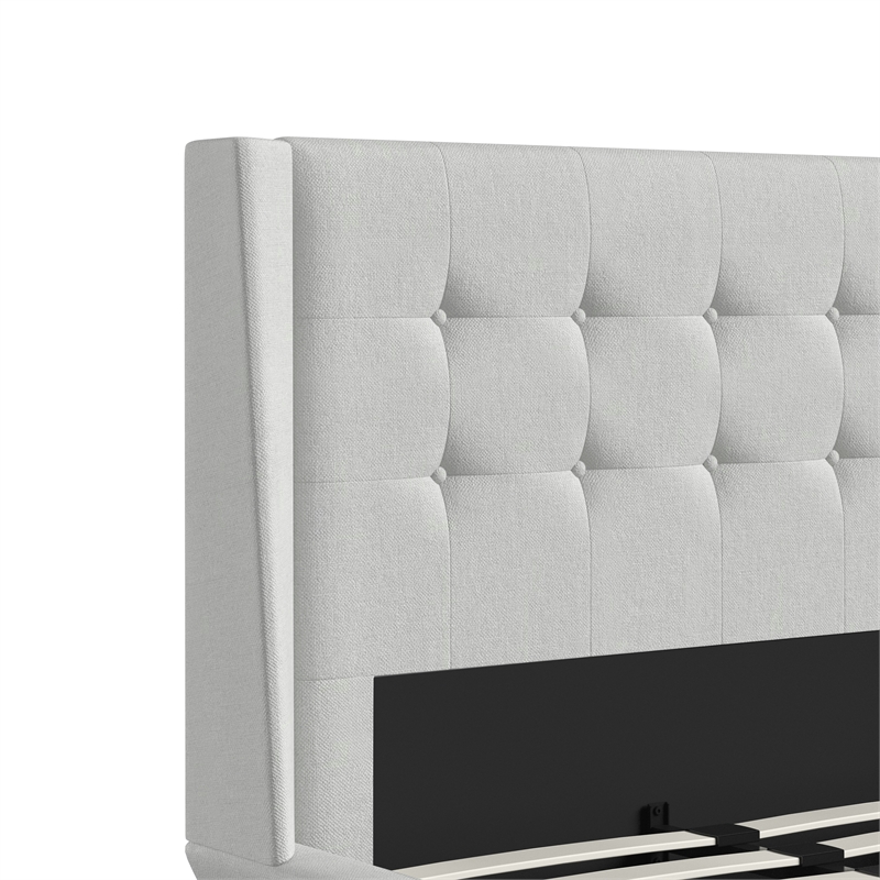 DHP Lilya Twin Upholstered Platform Bed w/ Wood Slat Support in Light Gray Linen
