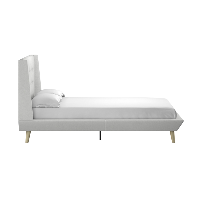 DHP Lilya Twin Upholstered Platform Bed w/ Wood Slat Support in Light Gray Linen