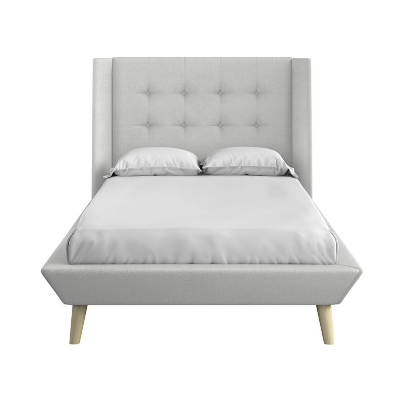 DHP Lilya Twin Upholstered Platform Bed w/ Wood Slat Support in Light Gray Linen