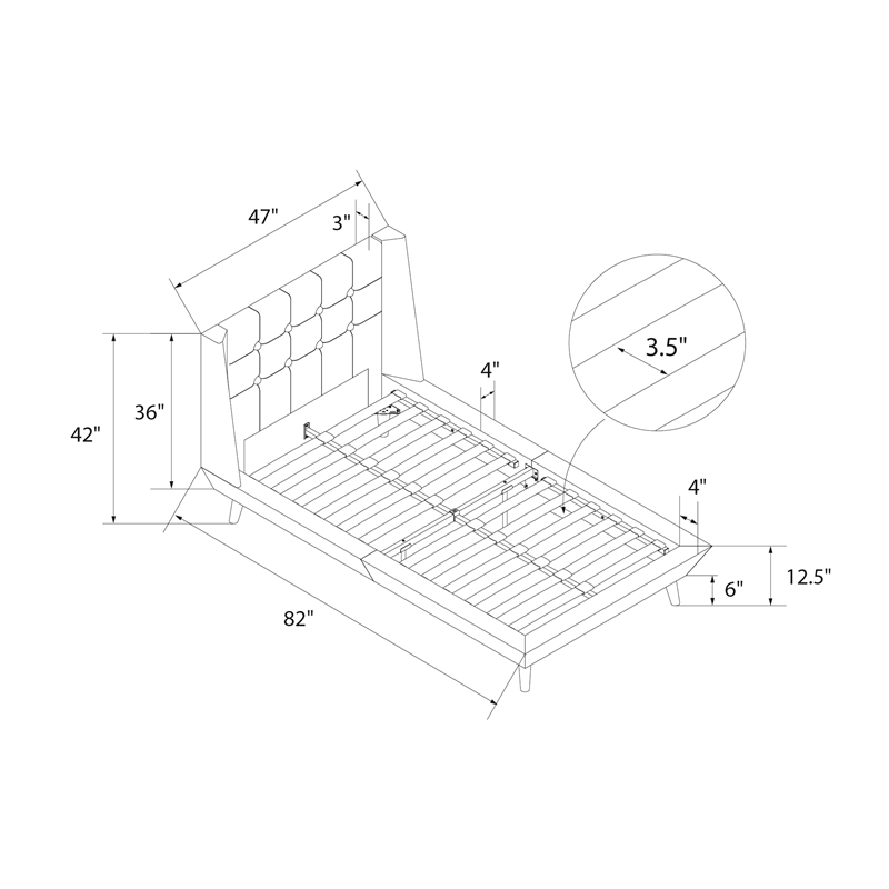 DHP Lilya Twin Upholstered Platform Bed w/ Wood Slat Support in Light Gray Linen