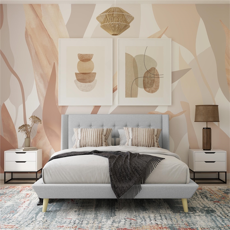 DHP Lilya Full Upholstered Platform Bed w/ Wood Slat Support in Light Gray Linen