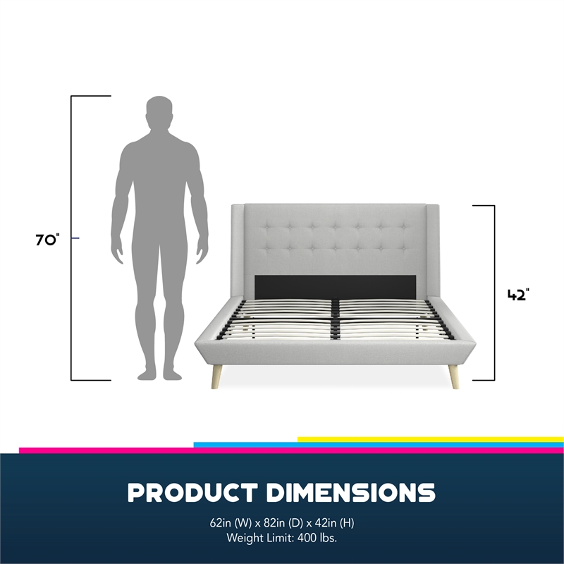 DHP Lilya Full Upholstered Platform Bed w/ Wood Slat Support in Light Gray Linen