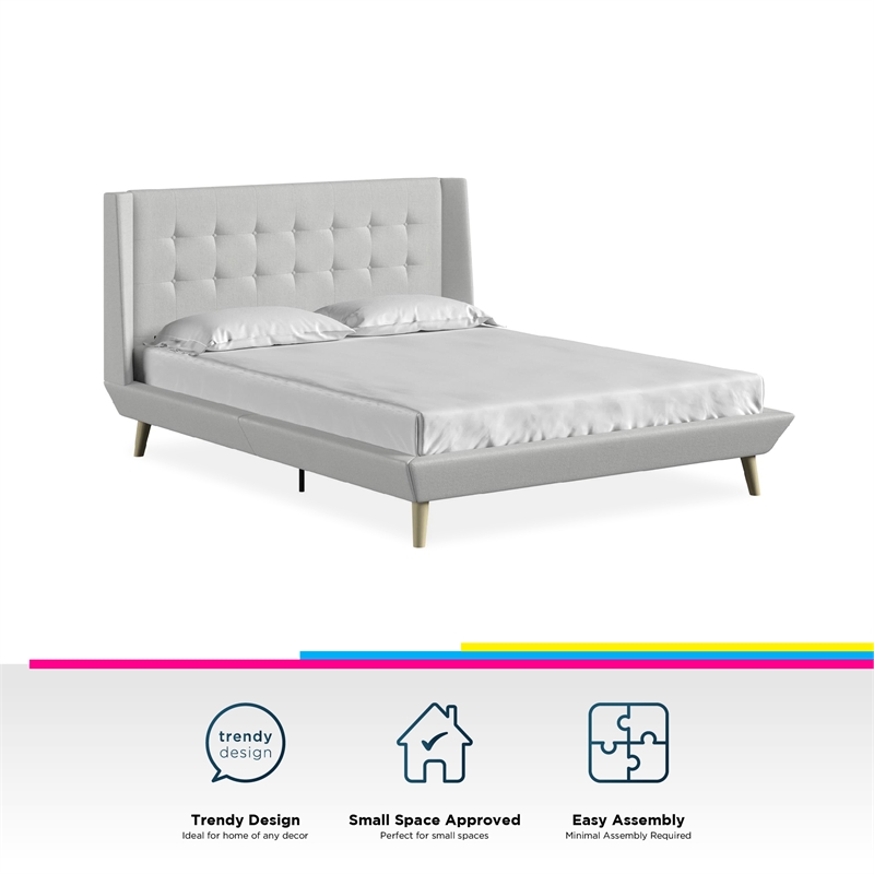 DHP Lilya Full Upholstered Platform Bed w/ Wood Slat Support in Light Gray Linen