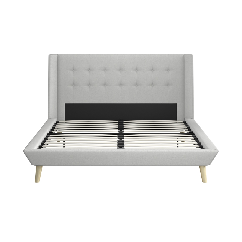 DHP Lilya Full Upholstered Platform Bed w/ Wood Slat Support in Light Gray Linen