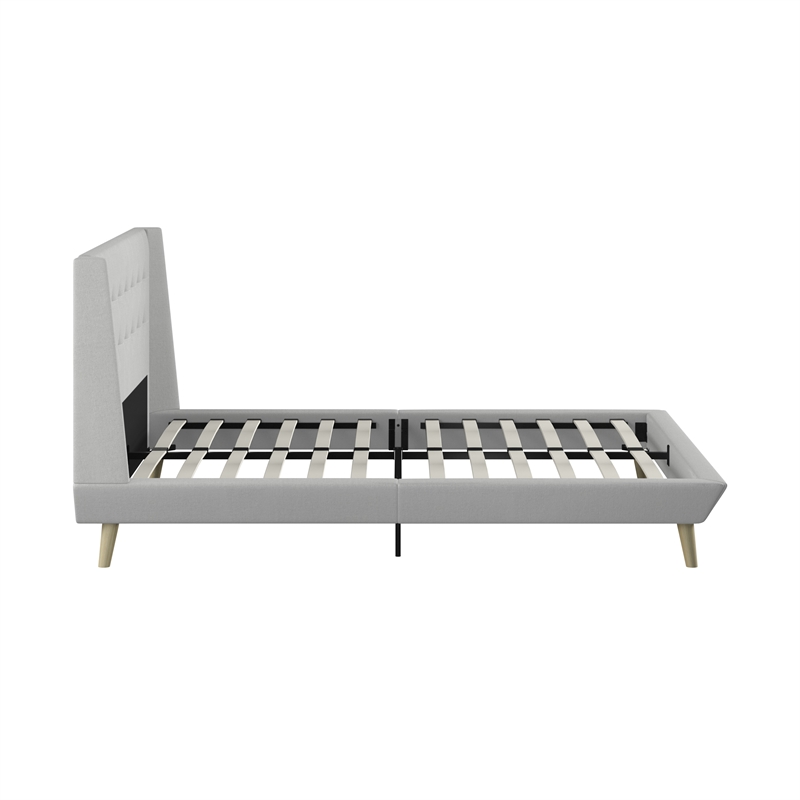 DHP Lilya Full Upholstered Platform Bed w/ Wood Slat Support in Light Gray Linen