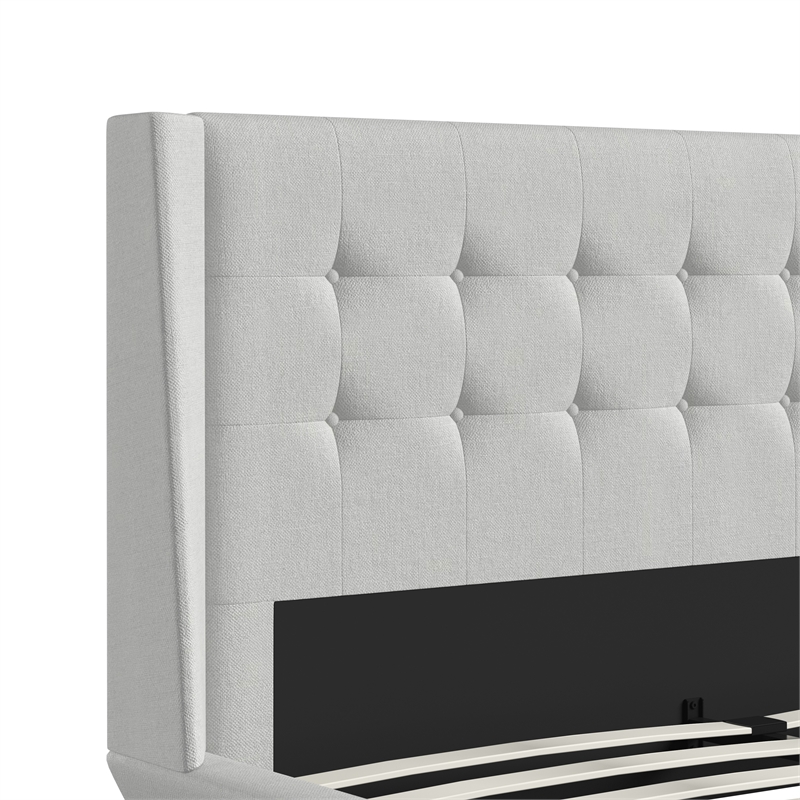 DHP Lilya Full Upholstered Platform Bed w/ Wood Slat Support in Light Gray Linen