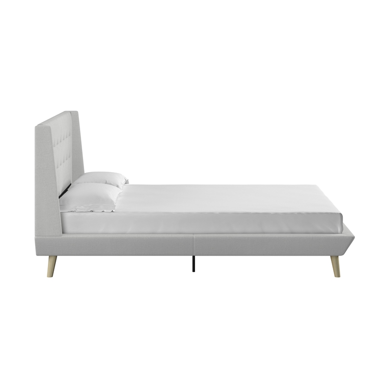 DHP Lilya Full Upholstered Platform Bed w/ Wood Slat Support in Light Gray Linen