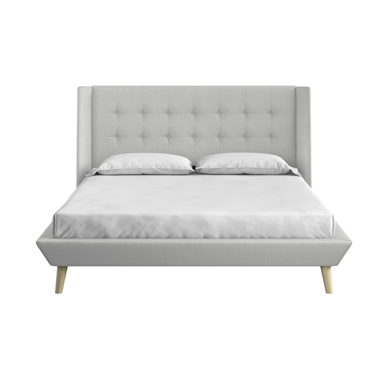 DHP Lilya Full Upholstered Platform Bed w/ Wood Slat Support in Light Gray Linen