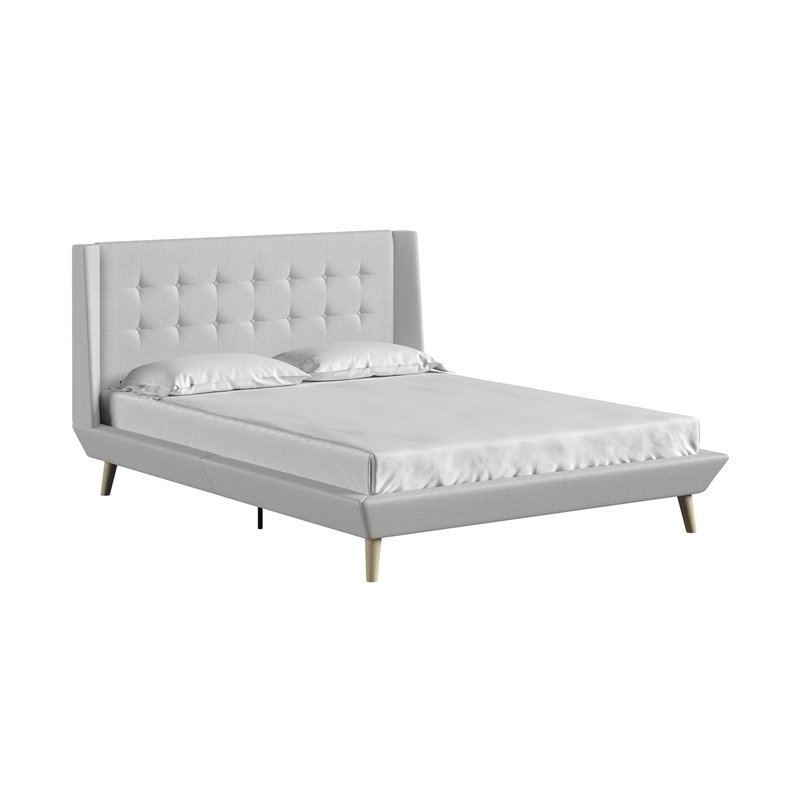 DHP Lilya Queen Upholstered Platform Bed w/Wood Slat Support in Light Gray Linen