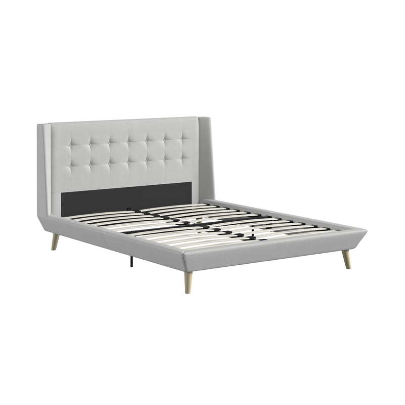 DHP Lilya Queen Upholstered Platform Bed w/Wood Slat Support in Light Gray Linen