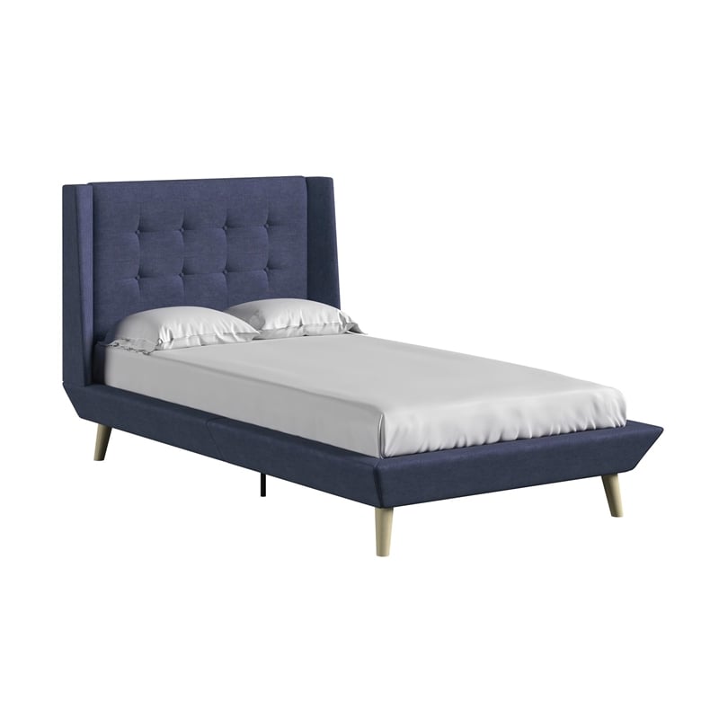DHP Lilya Twin Upholstered Platform Bed w/ Wood Slat Support in Blue Linen